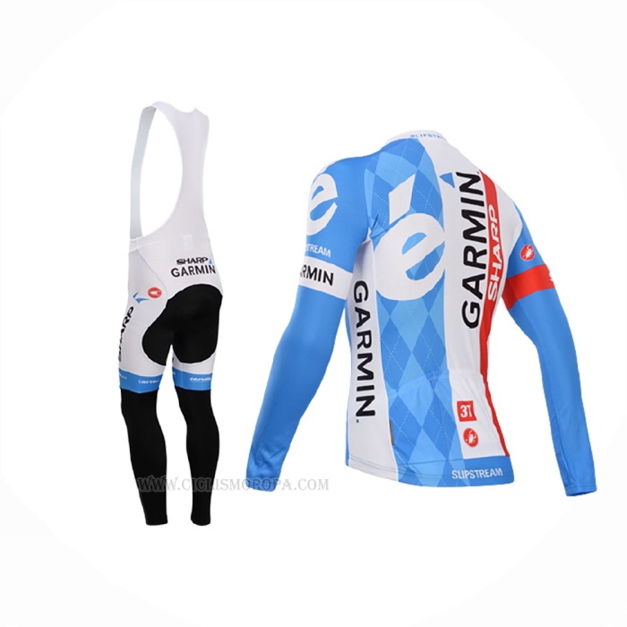 2014 Ropa Ciclismo Garmin Sharp Azul Claro Blanco Mangas Largas y Culotte Lunga
